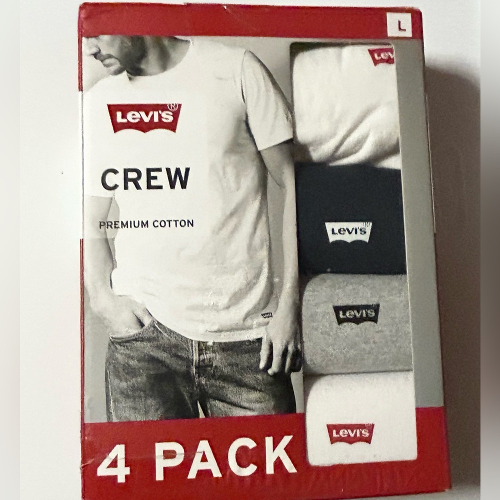 Levi’s 4 Men’s Cotton Crew T-Shirts White Grey Black Large NEW